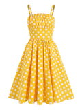 Yellow 1950s Dots Pockets Swing Dress