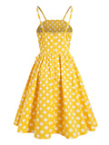 Yellow 1950s Dots Pockets Swing Dress