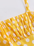Yellow 1950s Dots Pockets Swing Dress