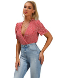 Red V-Neck Cheetah Bodysuit