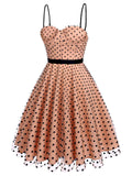 Nude 1950s Spaghetti Strap Polka Dot Dress