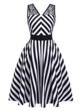Black 1950s Stripes Lace Swing Dress