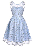 Blue 1950s Floral Embroidery Lace Dress