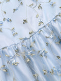 Blue 1950s Floral Embroidery Lace Dress