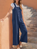 1950s Solid Buttons Pockets Jumpsuit