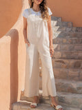 1950s Solid Buttons Pockets Jumpsuit