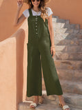1950s Solid Buttons Pockets Jumpsuit