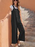 1950s Solid Buttons Pockets Jumpsuit