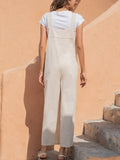1950s Solid Buttons Pockets Jumpsuit