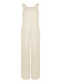 1950s Solid Buttons Pockets Jumpsuit