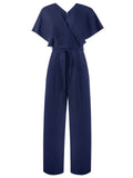 Navy Blue 1950s Solid Belted Jumpsuit