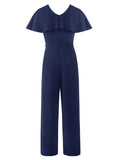 Navy Blue 1950s Solid Belted Jumpsuit
