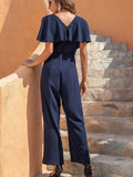 Navy Blue 1950s Solid Belted Jumpsuit