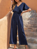 Navy Blue 1950s Solid Belted Jumpsuit