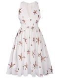White 1950s Sequins Stars Swing Dress