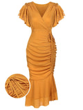 1930s Ruffle Lace-up Fishtail Dress