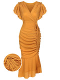 1930s Ruffle Lace-up Fishtail Dress