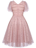 Pink 1950s Star Sequin Lace Swing Dress
