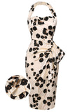 White 1960s Floral Halter Pencil Dress