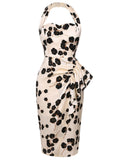 White 1960s Floral Halter Pencil Dress