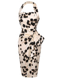 White 1960s Floral Halter Pencil Dress