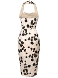 White 1960s Floral Halter Pencil Dress