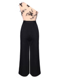 [US Warehouse] 1930s One-shoulder Lace Butterfly Jumpsuit
