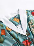 Blue 1950s Button Comics Swing Dress