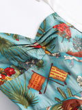 Blue 1950s Halter Comics Swing Dress