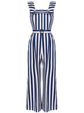 Blue 1950s Striped Ruffle Jumpsuit