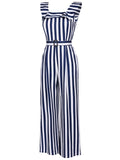 Blue 1950s Striped Ruffle Jumpsuit