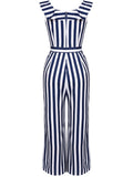 Blue 1950s Striped Ruffle Jumpsuit