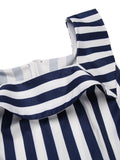 Blue 1950s Striped Ruffle Jumpsuit