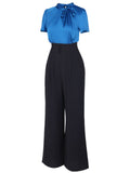 Blue 1950s Solid Lace-up Jumpsuit