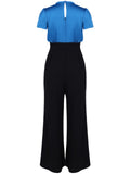 Blue 1950s Solid Lace-up Jumpsuit