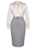 1960s Ivory Solid Blouse & Gray Retro Skirt