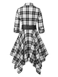 1950s 3/4 Sleeve Plaid Belt Long Tops