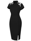 Black 1960s Butterfly Backless Pencil Dress