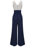 [US Warehouse] 1930s Polka Dot Patchwork Button Jumpsuit