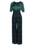 [Pre-Sale] Green 1930s Plaid Patchwork Puff Jumpsuit