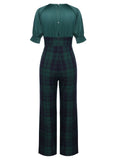 [Pre-Sale] Green 1930s Plaid Patchwork Puff Jumpsuit
