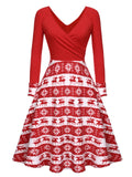 [US Warehouse] Red 1950s Christmas Patchwork Swing Dress