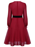 Red 1950s Solid Patchwork Swing Dress