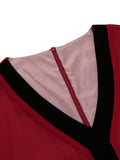 Red 1950s Solid Patchwork Swing Dress