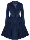 [Pre-Sale] [Plus Size] Navy Blue 1950s Velvet Long Coat