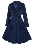 [Pre-Sale] [Plus Size] Navy Blue 1950s Velvet Long Coat