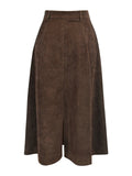 [Plus Size] Brown 1950s Solid Corduroy A-line Skirt