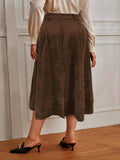 [Plus Size] Brown 1950s Solid Corduroy A-line Skirt
