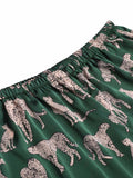 Vintage Green Jaguar Side Slit Straight Pants