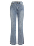 Retro Floral Embroidery Stripped Flare Jeans